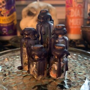 Set of 5 Decorative Halloween Witchy Spell Jars w Herbs & Crystals